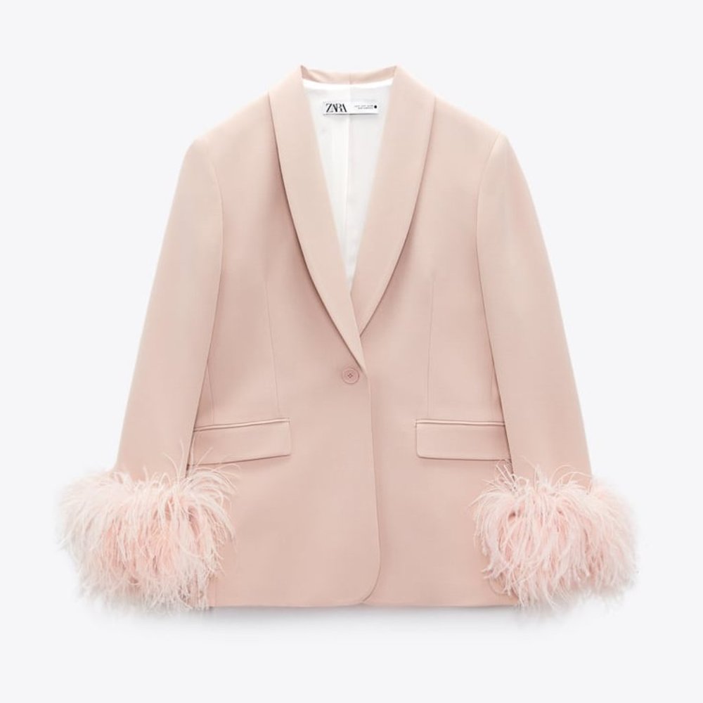 ZARA PINK FEATHER BLAZER - Picture 3 of 8